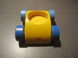 Holzauto Haba, gelb/blau