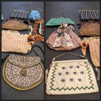 11x antike Handtaschen, Täschchen Beutel, Konvolut