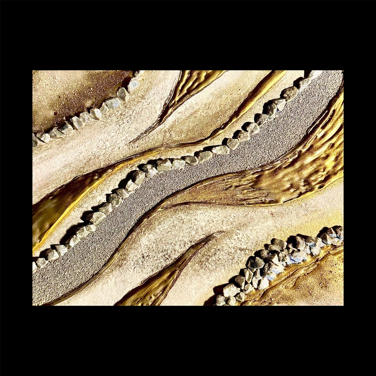 Peintures: Tableau abstrait texturé galets dorés 20x25cm  – Neuf (Voir description) à Tavannes par cyn_8xs5