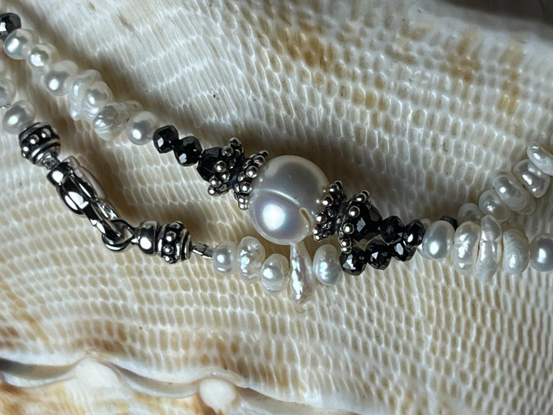 Catenine: Collier 6 ct schwarze Diamanten, echte Perlen, 925 Silber – Nuovo e nell'imballaggio originale da Rüti ZH venduto da HawaiiLove 7