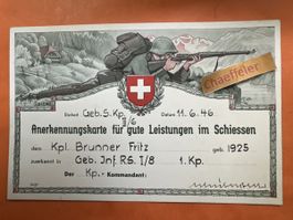 Anerkennungkarte für gute Leistungen im Schissen 1946 Geb. S