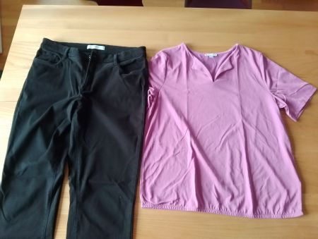 Schwarze Jeans und lila Shirt Street One Grösse 40