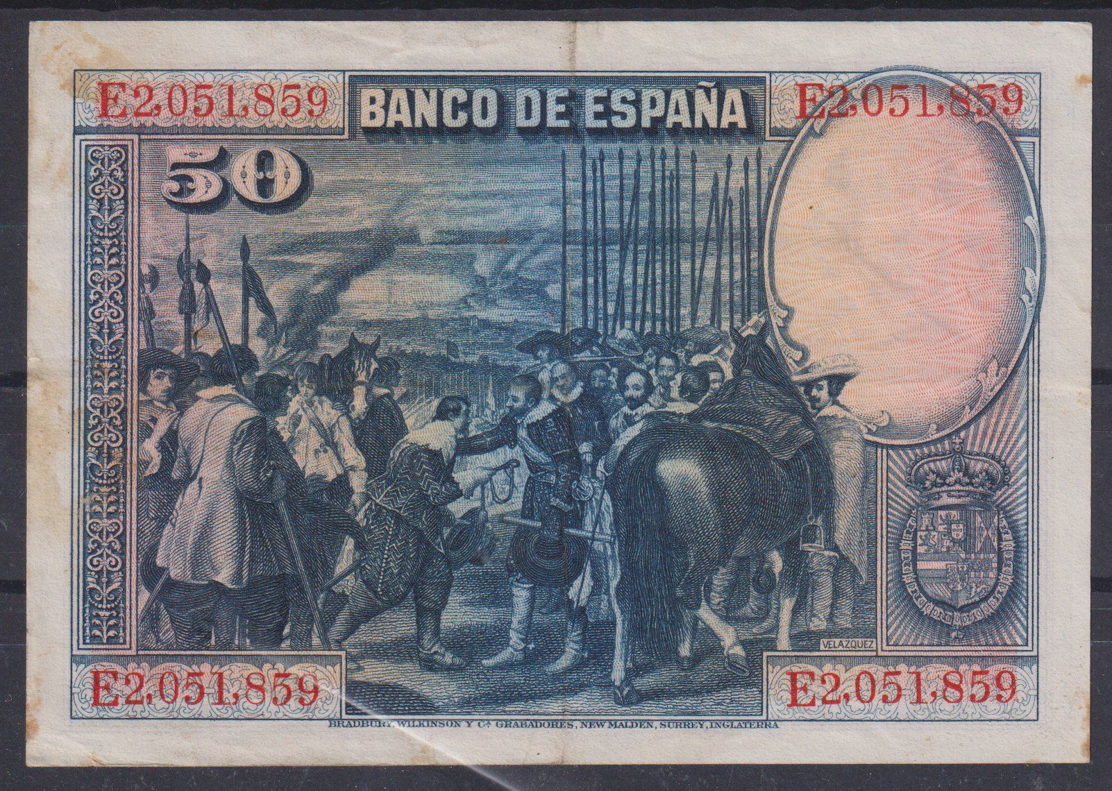 Banconote: Spanien 1928: 50 Pesetas Note – Usato da Eschlikon TG venduto da PhilCon 1