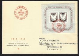1945, W23+, Block Basel auf illustriertem FDC (14702)