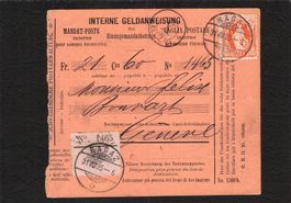 Ragaz - Interne Geldanweisung 31.Vlll.1895,stehende Helvetia