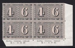 1943 100 Jahre CH Postmarken ZNr. 258 4er-Block ⊞ postfr. **