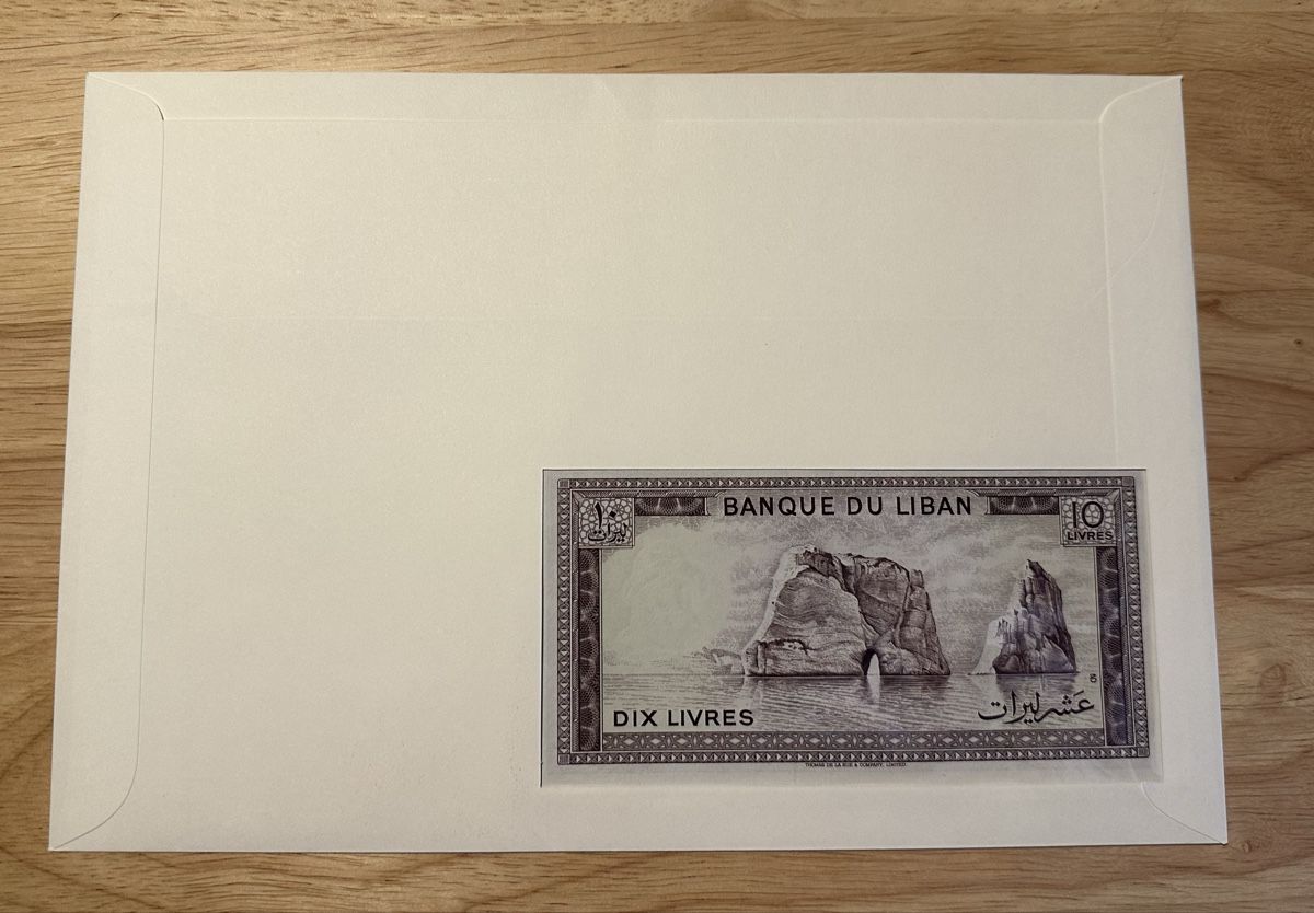 Banconote: Banknoten Brief Libanon  10 Lire – Nuovo e nell'imballaggio originale da Oberbüren venduto da dreikapuziner 1