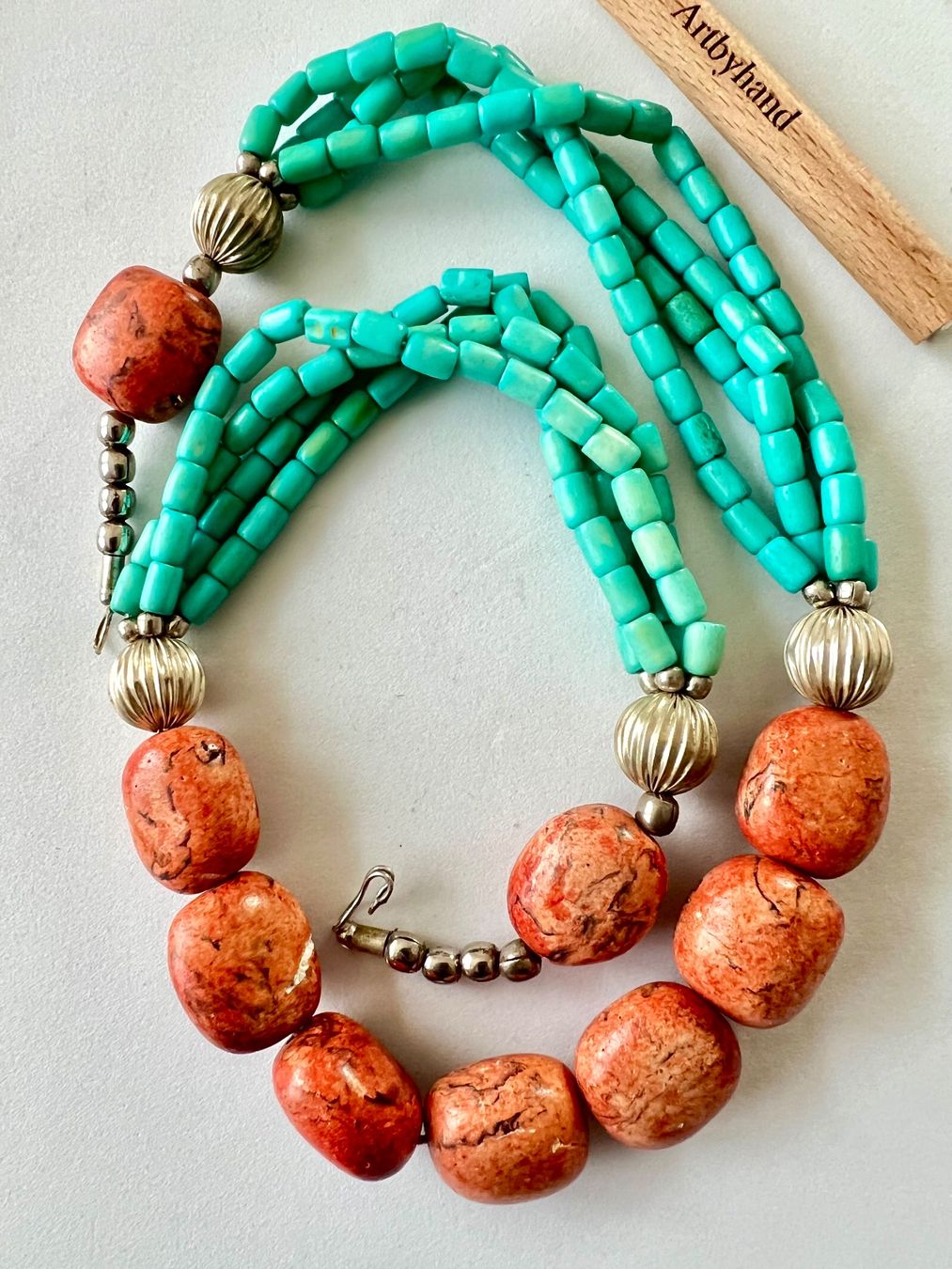 Ketten: Statement-Kette Türkis Jaspis Boho Ethno mehrreihig Vintage – Gebraucht aus Ruswil von artbyhand 1
