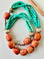 Statement-Kette Türkis Jaspis Boho Ethno mehrreihig Vintage