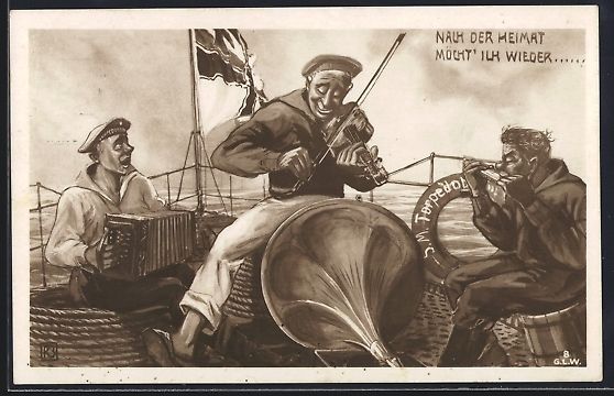 Cartoline postali: Matrosen auf einem Kriegsschiff mit Gram – Usato da Berlin venduto da bartko-reher