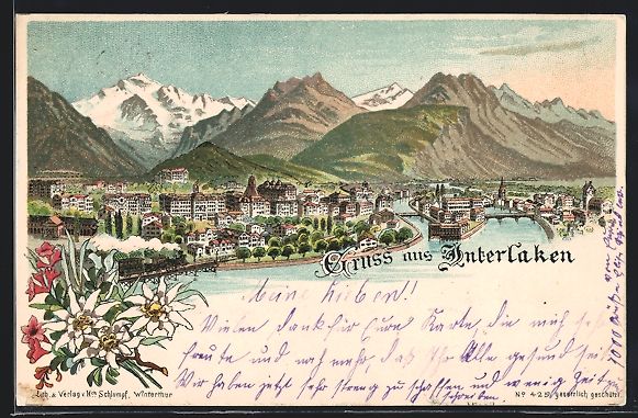 Cartoline postali: Lithographie Interlaken, Ortsansicht – Usato da Berlin venduto da bartko-reher