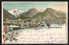 Lithographie Interlaken, Ortsansicht