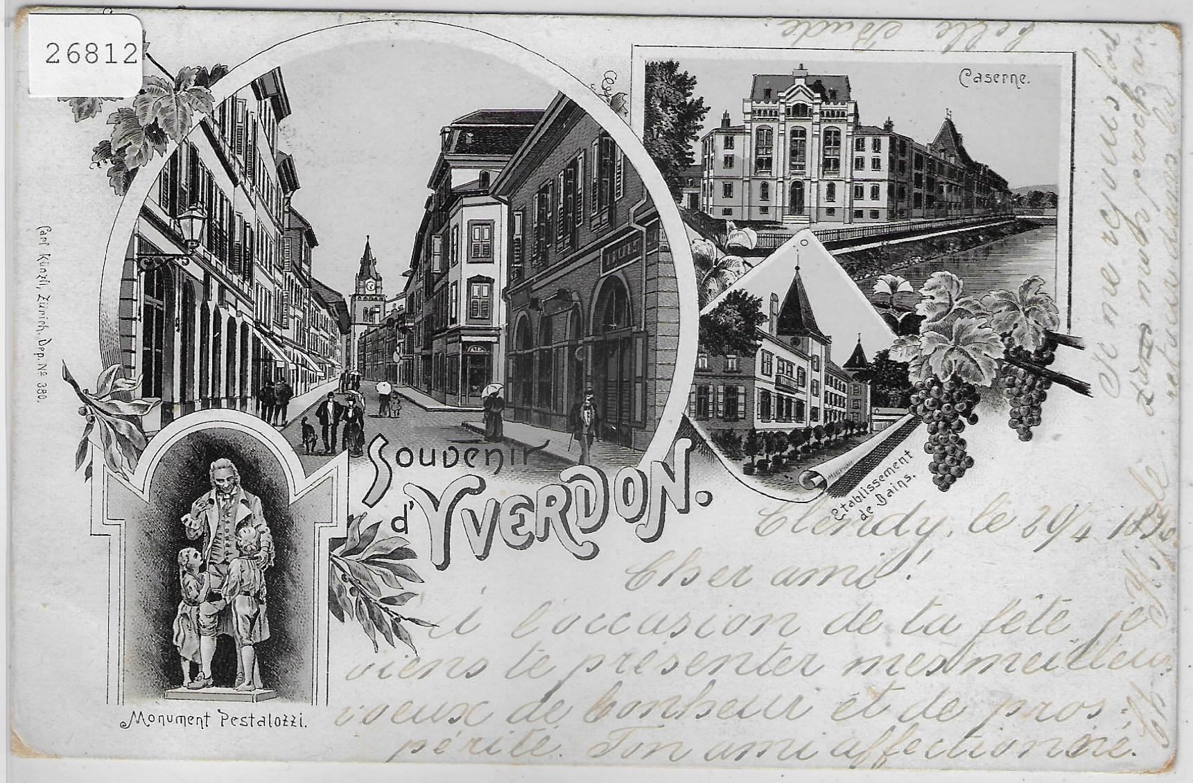 Cartoline postali: Souvenir de Yverdon - Litho 1896 – Usato da Ettingen venduto da Kartenplanet