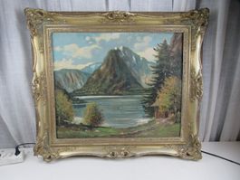 Antikes Ölgemälde Bergsee Prunkrahmen