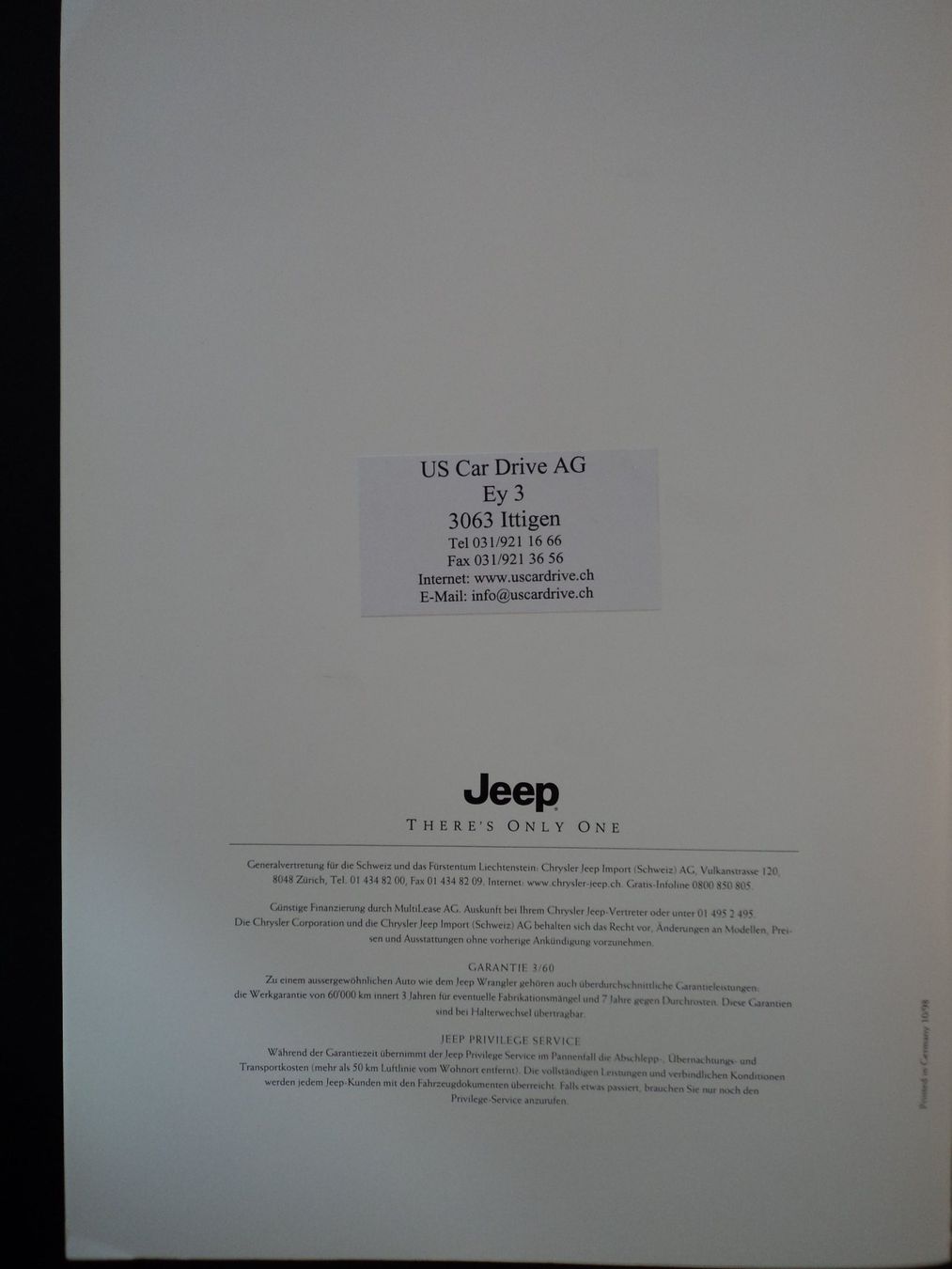 Jeep Dokumente: Prospekt Jeep Wrangler 1998 – Gebraucht aus Schwarzenburg von modelCARama 7