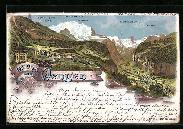 Cartes postales: Litho Wengen, Gesamtansicht mit Lauterbr – D'occasion à Berlin par bartko-reher