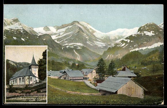 Cartoline postali: AK Lauenen, Panorama & Kirche – Usato da Berlin venduto da bartko-reher