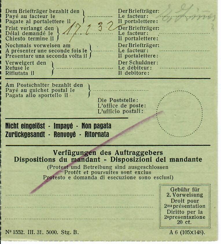 Tutti i francobolli: Einzugs-Auftrag Lüterkofen 1932 – Usato da Hochdorf venduto da Ziegel-16 1
