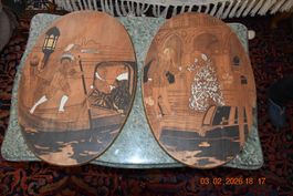 Zwei schöne Gravuren auf Holz(Brandmalerei)1930 von J. Pages
