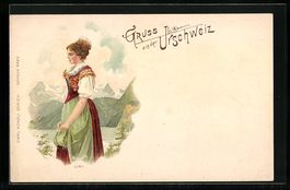 Litho Urschweiz, Uri, Schweizerin in Tra