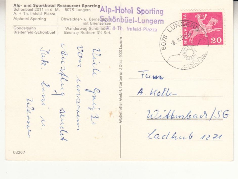 Cartoline postali: Schönbüel Lungern 1970 – Usato da Bürglen TG venduto da StampGraf 1
