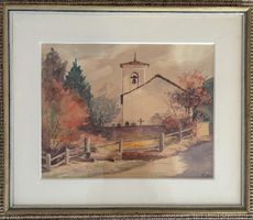 Aquarell mit Kirche im Rahmen Bopp