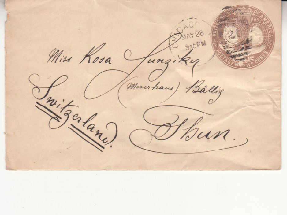 Tutti i francobolli: Brief 5 Cent Chicago - Thun 1894 – Usato da Bürglen TG venduto da StampGraf