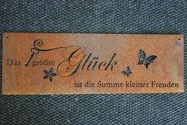 Rost: Schild Spruch "Das grösste Glück..." Gartendeko