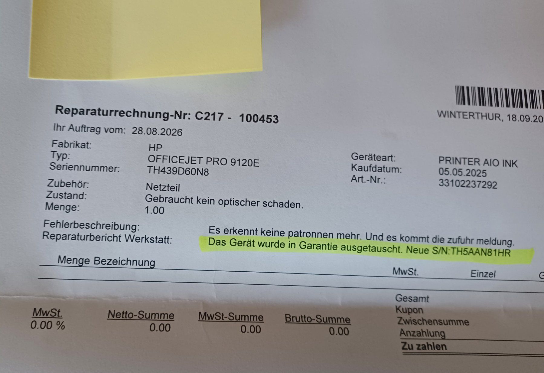 Hewlett Packard Stampanti: HP OfficeJet Pro 9120e Multifunktionsdrucker / fabrikneu – Usato da Winterthur venduto da Aladin013 7