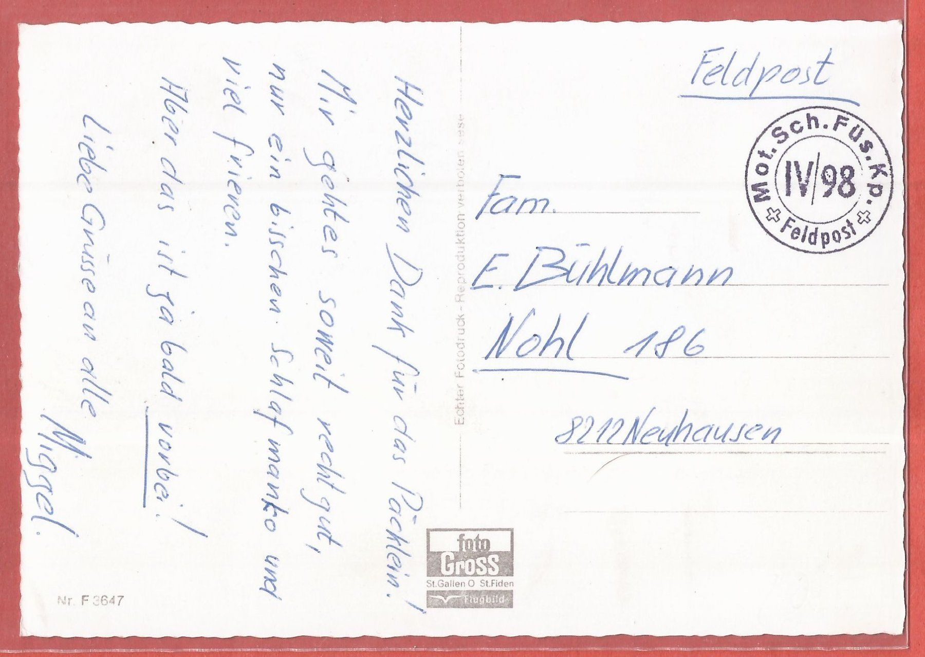 Cartoline postali: Waldkirch SG - Flugaufnahme ca. 1950 – Usato da Fislisbach venduto da Porano 1