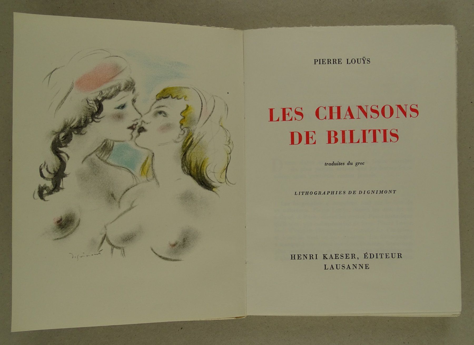 Bücher: LES CHANSONS DE BILITIS, LITHORGRAPIEN DIGNIMONT – Gebraucht aus Grüningen von Kartensammler 2