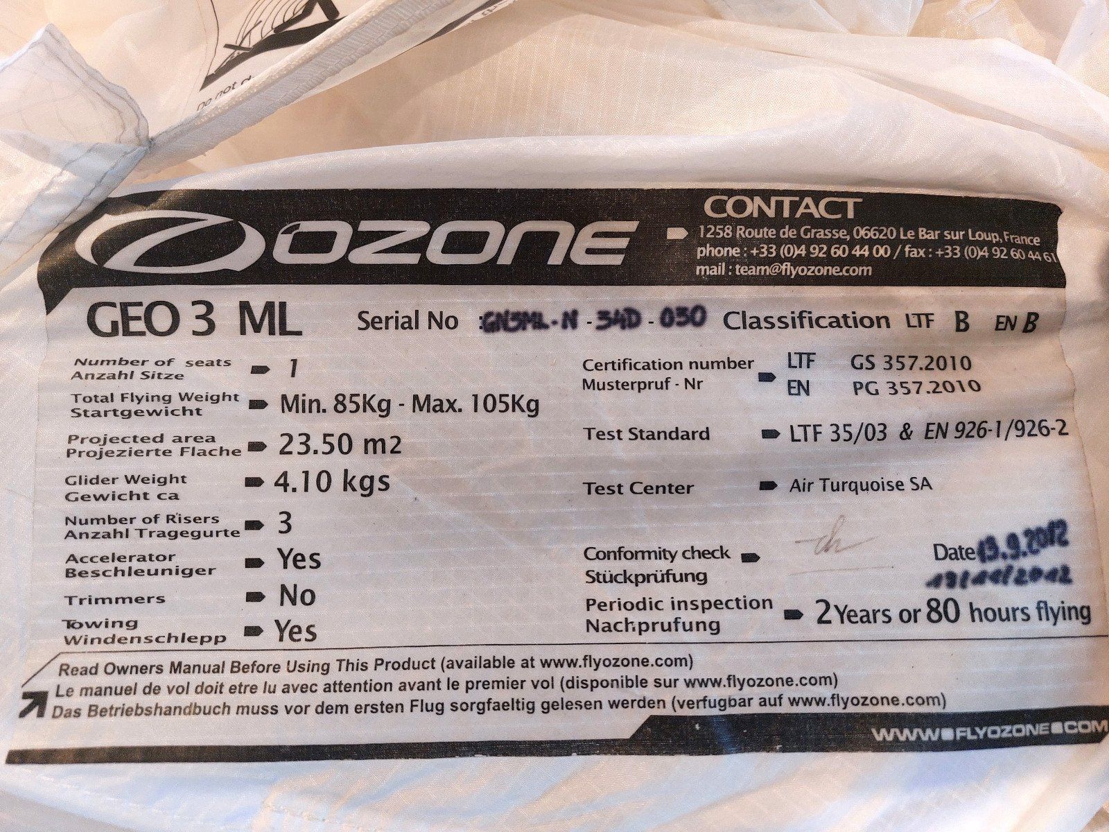 Ozone Flug- & Drachensport: Gleitschirm Ozone Geo 3 Grösse ML – Gebraucht aus Diepoldsau von Hanswuergler 2