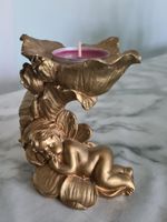 Kerzenständer Jugendstil gold schlafendes Engelchen an Blume