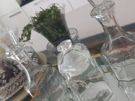 Glas Menage mit Spiegelplateau / Vintage
