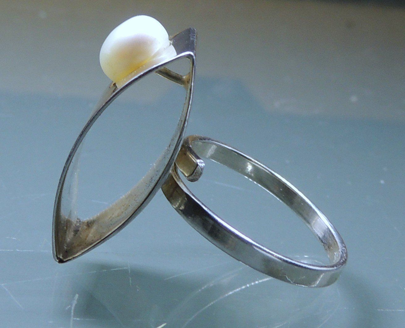 Ringe: Vintage Silber 925 Fingerring mit einer Süßwasserperle – Gebraucht aus Waldenburg von schaller707 4