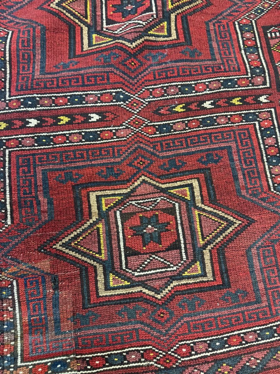 Tappeti: Alt Orientteppich rot mit geometrischem Muster  – Usato da Strengelbach venduto da RaenAntikDesign 8