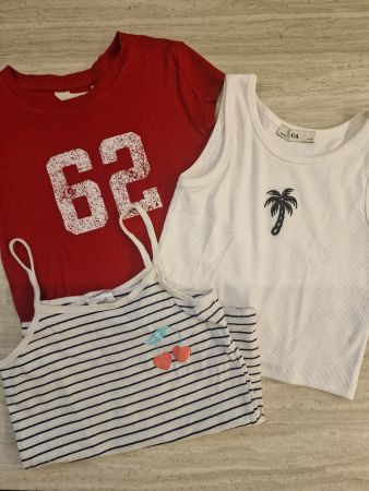 1 T-shirt, 2 Trägershirts Gr 146/152