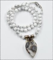 ♛ Designerkette Howlith mit Achat Druzy Anhänger 925 Silber