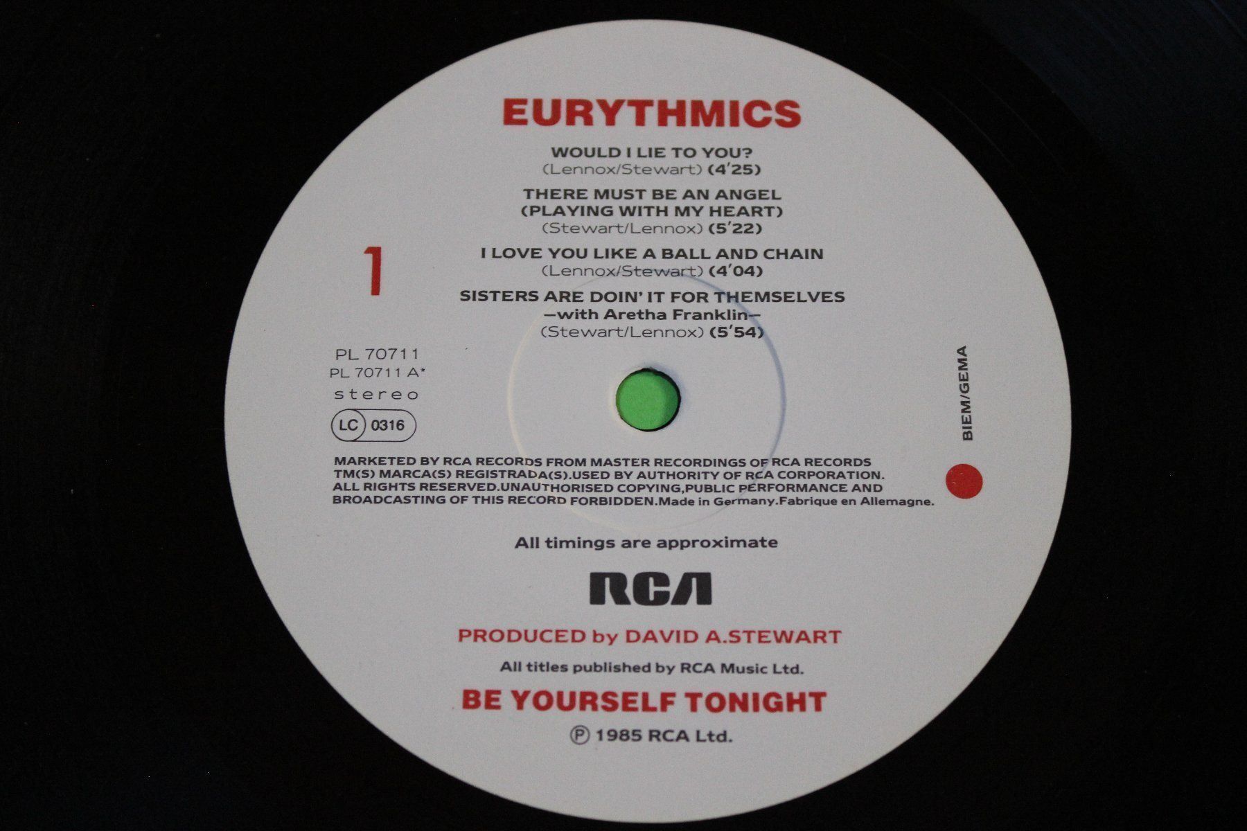 Vinyles: Eurythmics - Be yourself tonight LP VINYL Germany 1985 – D'occasion à Tübach par JamesStone 3