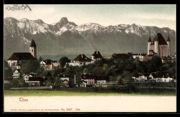 Ansichtskarten: Thun, Schloss und Kirche vor Bergkulisse – Gebraucht aus Berlin von bartko-reher