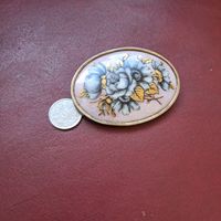 Brosche Blumenmuster oval 800 Silber Emaille Vintage 5544 65
