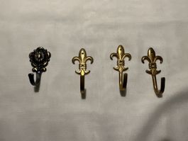 4 Kleiderhaken Messing Fleur-de-lis Deko Wand