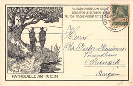 alte MILITÄR-KARTE - Patrouille am Rhein 1926