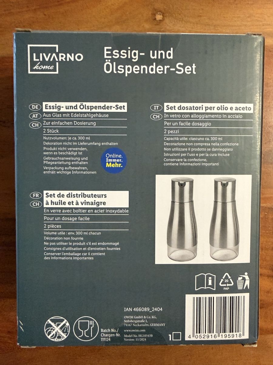Elettrodomestici da cucina: Essig und Ölspender Set – Nuovo e nell'imballaggio originale da Matten b.Interlaken venduto da steffi020 2