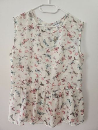 Ärmellose Schösschenbluse, Schmetterlingsprint, 38, wie neu!