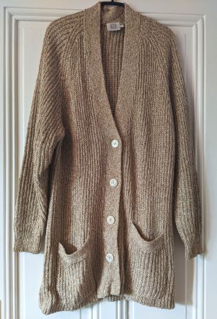 MADELEINE : Long cardigan beige pailleté d'or 40-42