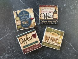 4 x Untersetzer Wein Sprüche, neuwertig und witzig!