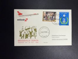Swissair Erstflugbrief Brazzaville-Zürich 1986