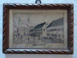 Arlesheim BL antike Ansicht Lithografie im alten Rahmen