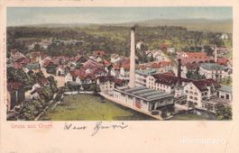 Cham ZG // 1905 Fabrik Gruss aus Cham Panoramasicht